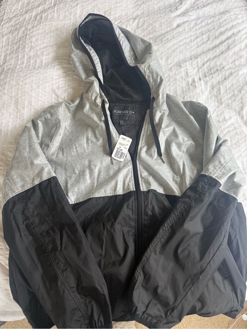 Forever 21+ Light Gray and Black Hooded Jacket